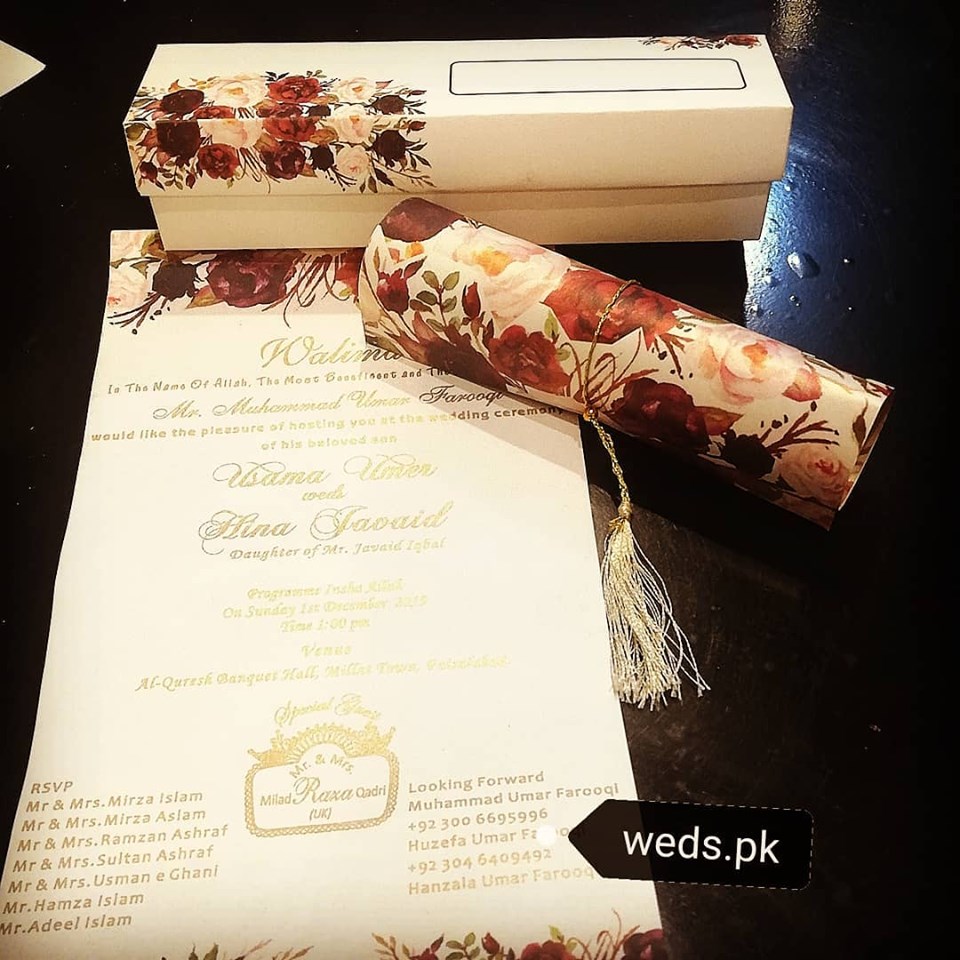 scroll Wedding Cards Lahore 