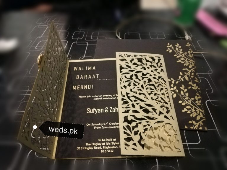 Laser cut wedding Cards Pakistan with 3 inserts 