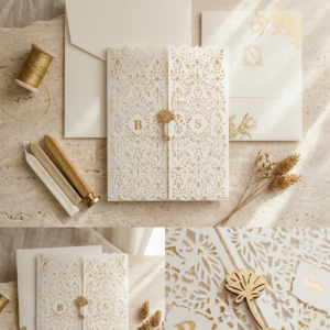Elegant Laser-Cut Gatefold Wedding Invitation