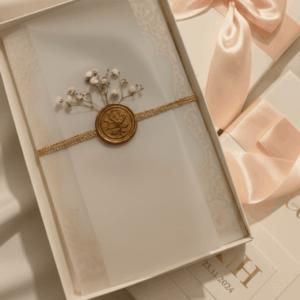 Box Card With Wax Stamp and ribbon bow on top
