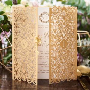 Golden Laser Engraving Wedding Cards