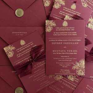 Maroon Wedding Invitation with Wax Stamp