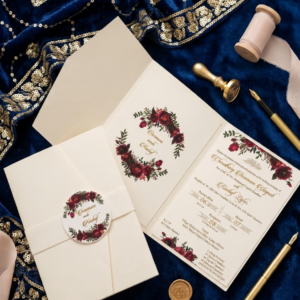 Burgundy Floral and Gold Wedding Invitation Design